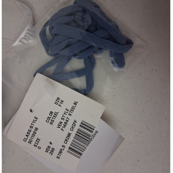 Davids Bridal Strapless Crinkle Chiffon Formal Dress Steel Blue Size 0 Prom - Picture 7 of 10